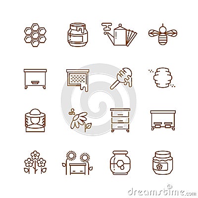 Honey, bee, beekeeping thin line vector icons set Vector Illustration