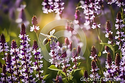 HONEY BEE ON FLOWES GENERATED BY AI TOOL Stock Photo