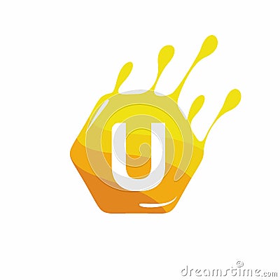 Honey or Bee Logo Design concept. Letter U logo design template Vector Illustration