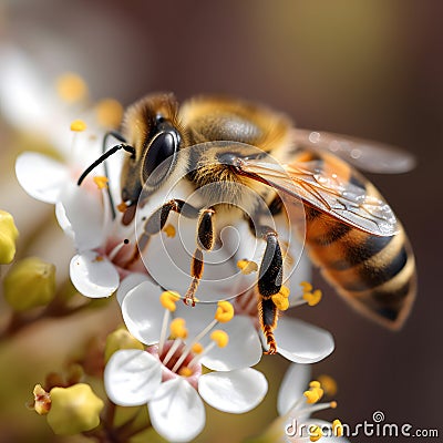 Honey bee pollinating lavender flowers Stock Photo