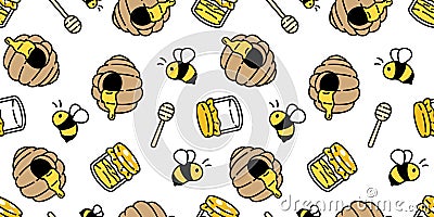 Honey bee seamless pattern vector bear polar jam cartoon scarf isolated repeat background tile wallpaper illustration textile dood Cartoon Illustration