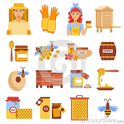 Honey Beekeeping Icon Set Vector Illustration