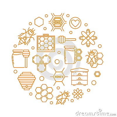 Honey and Beekeeping vector linear round illustration Vector Illustration