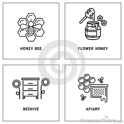 Honey, bees honeycomb vector logos template set Vector Illustration