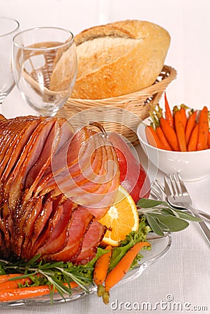 Honey and brown sugar glazed Easter ham Stock Photo