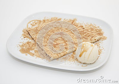 Honey crepe with ice cream Stock Photo