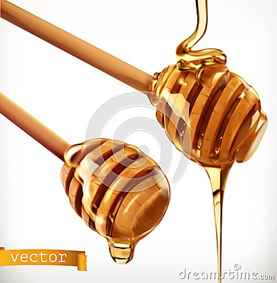 Honey dipper. 3d vector icon set Vector Illustration