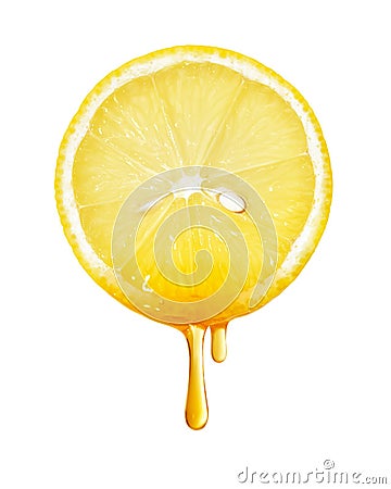 Honey dripping from lemon slice isolated Stock Photo
