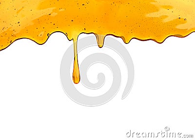 Honey dripping from a wooden dipper Stock Photo