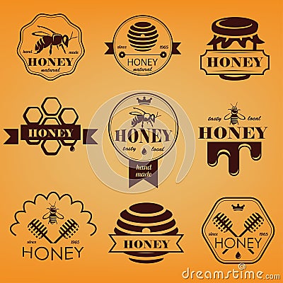 Honey emblems and labels Vector Illustration