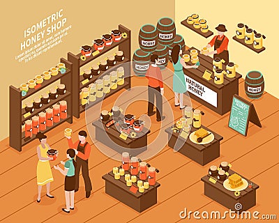 Honey Farm Shop Isometric Poster Vector Illustration