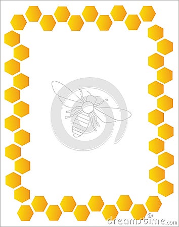 Honey frame with honeybee Stock Photo