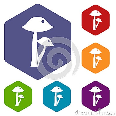 Honey fungus icons set hexagon Vector Illustration