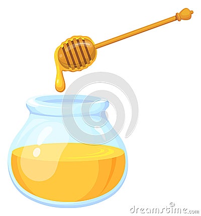 Honey glass jar. Sweet gold organic product Vector Illustration