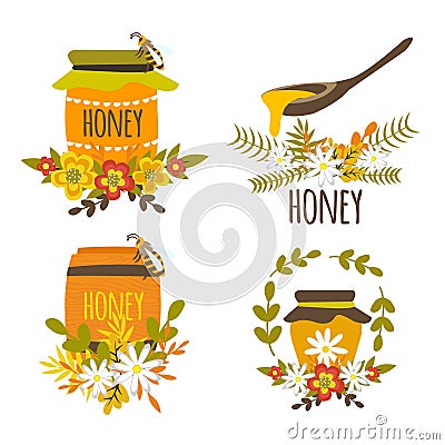 Honey Hand Drawn Compositions Vector Illustration