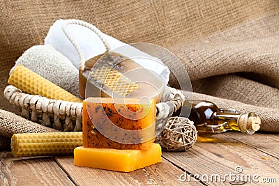 Honey handmade soap bars Stock Photo
