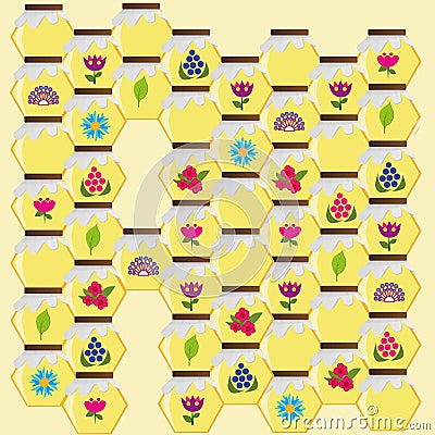Honey honey in jars with labelsHoney honey in jars with labels Vector Illustration