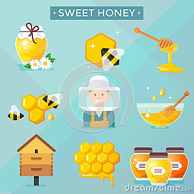 Honey icons. Vector Illustration