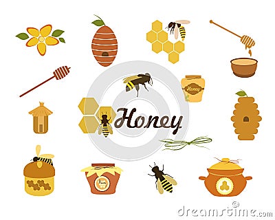 Honey icons . Cartoon Illustration