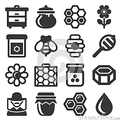 Honey Icons Set on White Background. Vector Vector Illustration