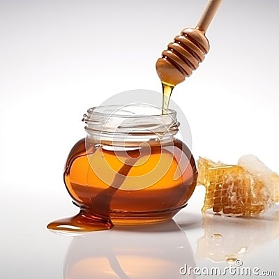 Honey jar bottle with dipper Stock Photo