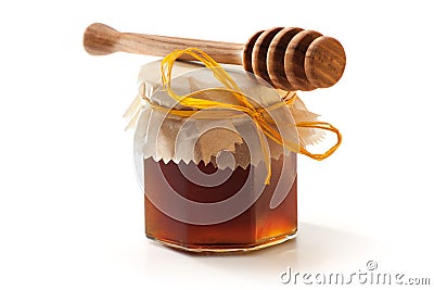 Honey Jar and dipper Stock Photo