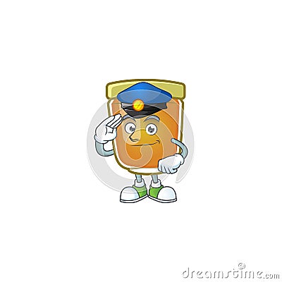 Honey in jar with police character shape. Vector Illustration