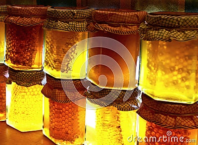 Honey jars Stock Photo