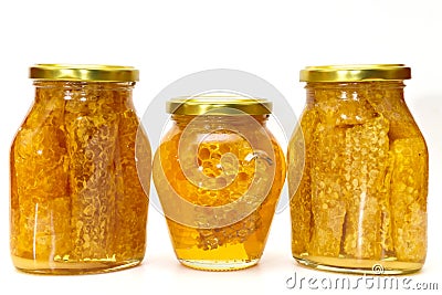 Honey jars isolated Stock Photo