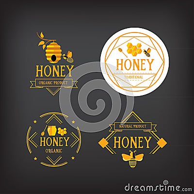 Honey label design. Bee badge. Vector Illustration