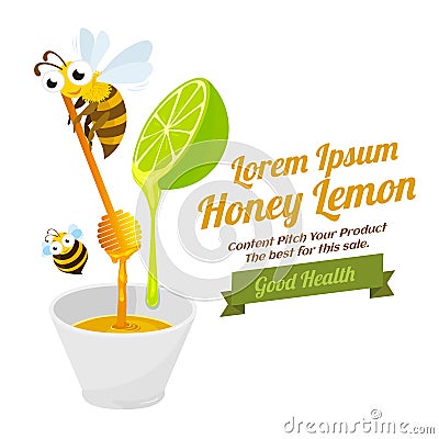 Honey lemon mix with herbal food. Vector Illustration