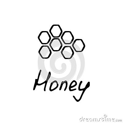 Honey logo. Hand drawn icon and hand written inscription. Vector illustration Vector Illustration