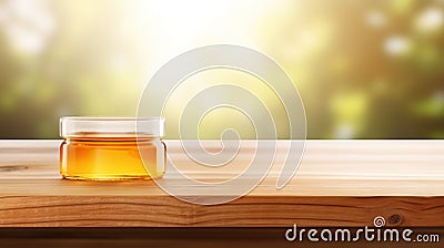 Honey Maple Wooden Table Background, Product Placement Mockup with Soft Morning Light, Product Display Mockup, Ai generative Stock Photo