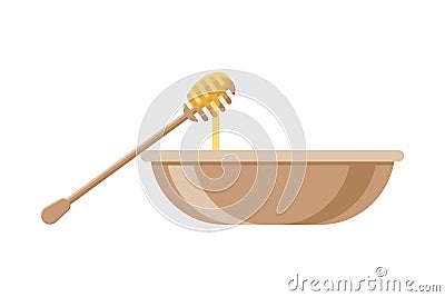 Honey mask oil beauty product with spoon and bowl vector flat essence for spa care face body skin Vector Illustration