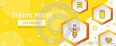 Honey is an organic ecological product. Banner or package design template. Beekeeping and apiary Stock Photo