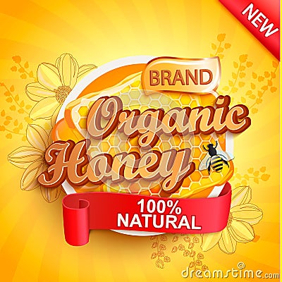 Honey organic label splash, natural and fresh. Vector Illustration