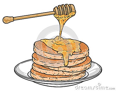 Honey pancakes sticker colorful detailed Vector Illustration