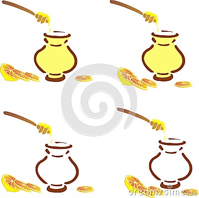 Honey pot and lemon clove Stock Photo