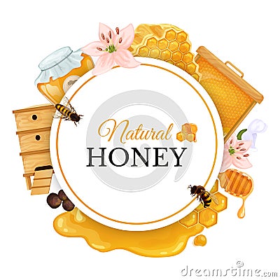 Honey Round Frame Vector Illustration