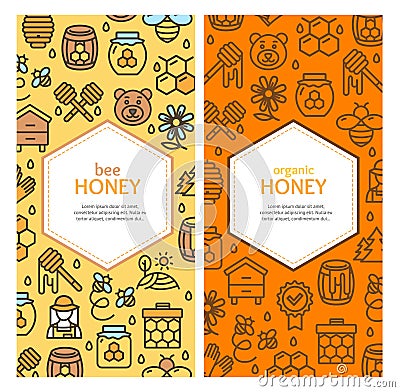 Honey Signs Banner Vecrtical Card Set. Vector Vector Illustration