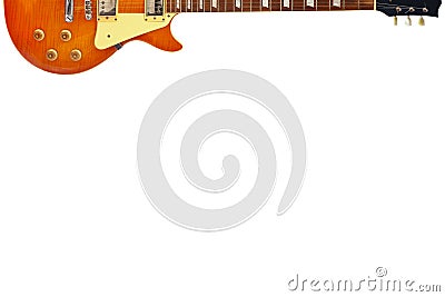 Honey sunburst vintage electric guitar at the top of white background, with plenty of copy space. Stock Photo