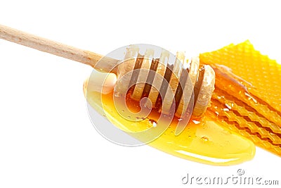 Honey and wooden drizzler Stock Photo