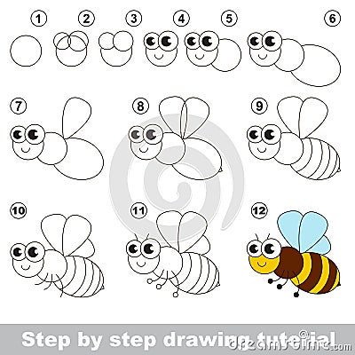 The honeybee. Drawing tutorial. Vector Illustration