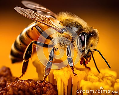 honeybee head macro view Cartoon Illustration