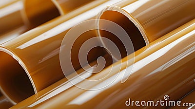Honeycolored PVC pipe with a gloss finish featuring subtly raised lines that add depth and dimension Stock Photo