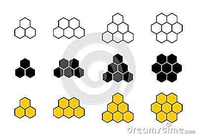 Honeycomb icons. Hexagon hive signs or elements. Honeycomb bee natural icons. Stock vector Vector Illustration