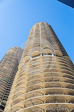 The honeycomb parking garage building in downtown Chicago. Stock Photo