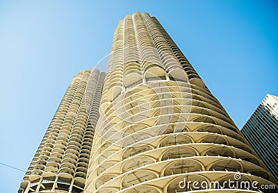 The honeycomb parking garage building in downtown Chicago. Stock Photo