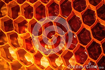 honeycomb pattern in sunlight, wild hive detail Stock Photo