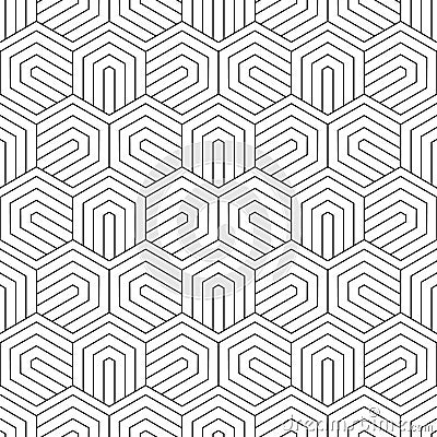 Honeycomb seamless pattern. Repeating hexagon lattice. Repeated black line isolated on white background. Modern honey design Vector Illustration